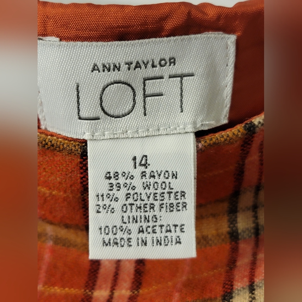 LOFT Vintage Plaid Wool Blend Mini Skirt Size 14 - Picture 8 of 9